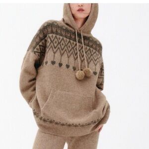 Zara Wool Llama Blend Sweater Oversized Hearts Rustic